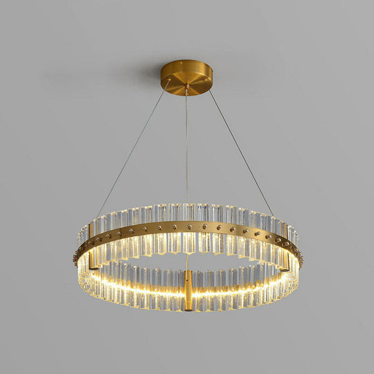 Minimalist Gold Led Crystal Ring Chandelier For Bedroom / 27.5
