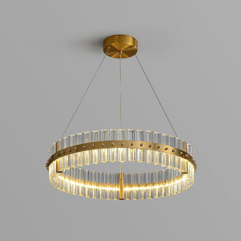 Minimalist Gold Led Crystal Ring Chandelier For Bedroom / 31.5