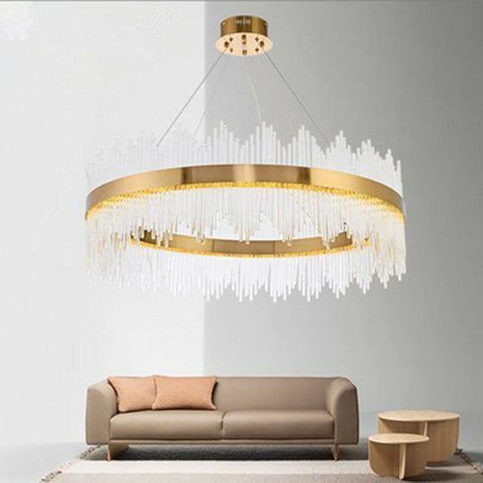 Modern Gold Crystal Rod Led Ceiling Chandelier For Living Room