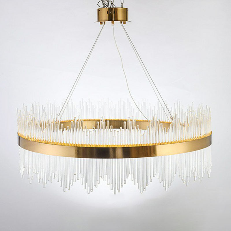 Modern Gold Crystal Rod Led Ceiling Chandelier For Living Room