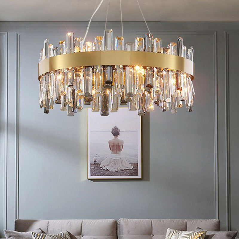 Contemporary Crystal Gold Chandelier Pendant Light For Living Room