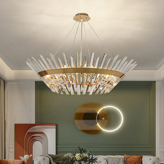 Minimalist Gold Tapered Chandelier Pendant Light With Crystal Prism - Ideal For Living Room Lighting