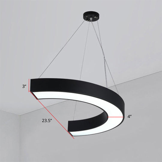 Modern Led Hanging Chandelier Light Fixture For Gymnasium - Curve Acrylic Design Black / 23.5’