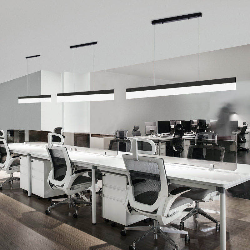 Minimalistic Black Acrylic Led Pendant Chandelier Kit For Linear Office Hanging / 31.5’