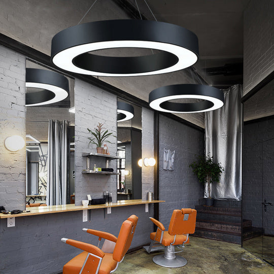 Sleek Led Chandelier Lamp - Metal Loop Shaped Simplicity Black Finish Pendant Light For Gym