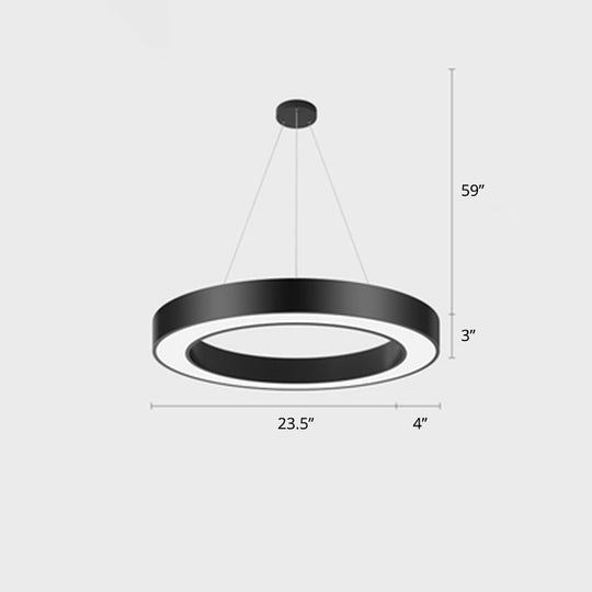 Sleek Led Chandelier Lamp - Metal Loop Shaped Simplicity Black Finish Pendant Light For Gym / 23.5’