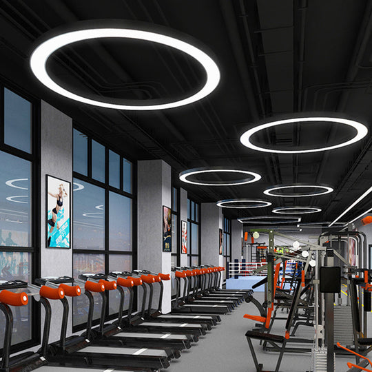Black Metal Loop Led Chandelier Pendant Light For Gym