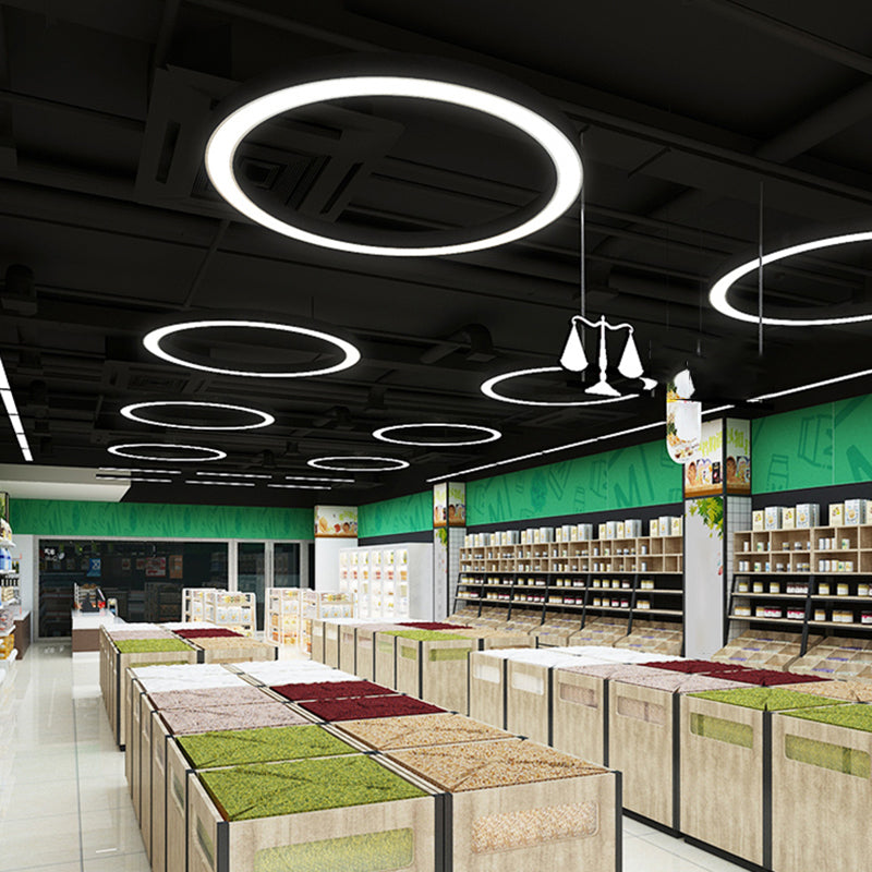 Sleek Led Chandelier Lamp - Metal Loop Shaped Simplicity Black Finish Pendant Light For Gym