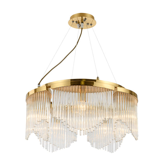 Contemporary Crystal Curtain Chandelier Light With 5 Clear Glass Heads For Living Room Ceiling