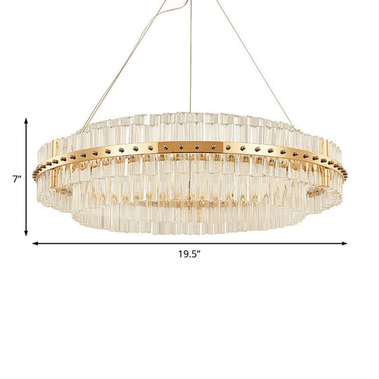 Contemporary Crystal Led Gold Chandelier - 19.5’’ Diameter 2-Tier Adjustable Hanging Cords