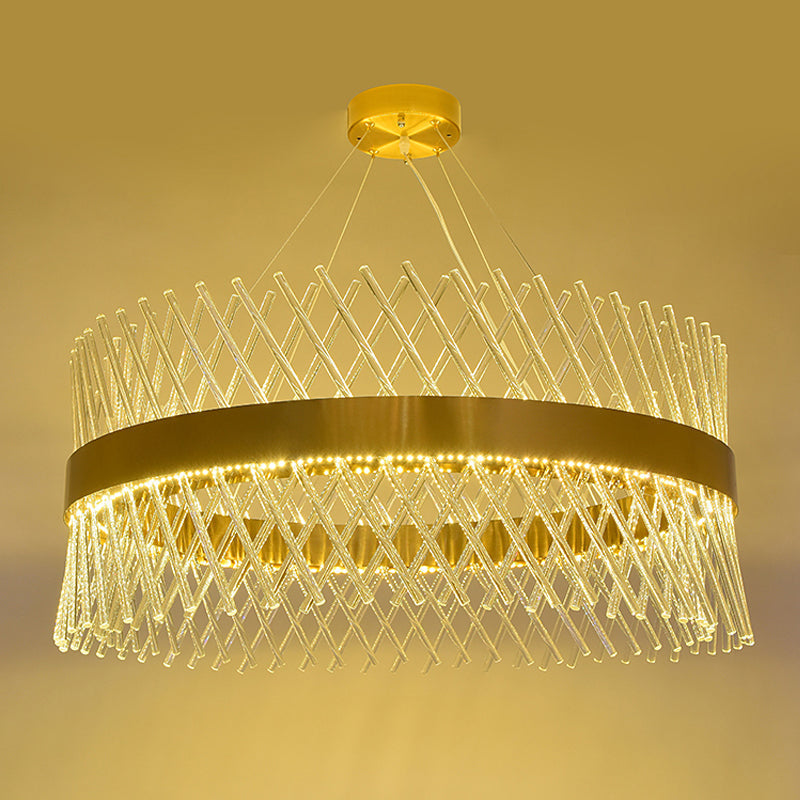 23.5’ Crystal Mesh Chandelier With Led Lights - Elegant Brass Pendant Light For Dining Room