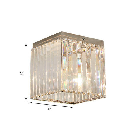 Silver Cuboid Crystal Flushmount Ceiling Light - Minimalist 1-Light Mini Flush