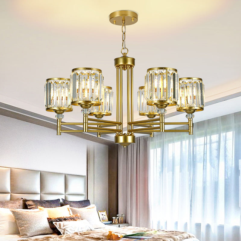 Contemporary Crystal Radial Hanging Chandelier - Brass Finish 3/6/8 Lights Bedroom Lighting