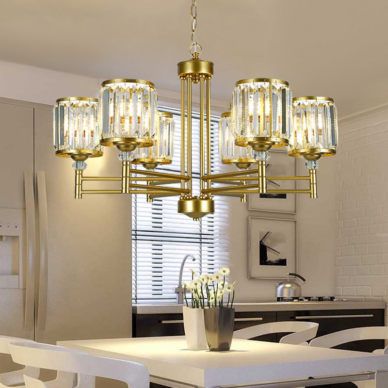 Contemporary Crystal Radial Hanging Chandelier - Brass Finish 3/6/8 Lights Bedroom Lighting