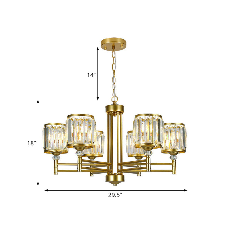 Contemporary Crystal Radial Hanging Chandelier - Brass Finish 3/6/8 Lights Bedroom Lighting