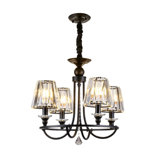 Contemporary Tapered Crystal Chandelier Pendant Light With 4/6/8 Lights - Black Ceiling Hanging