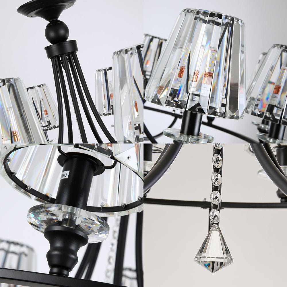 Contemporary Tapered Crystal Chandelier Pendant Light With 4/6/8 Lights - Black Ceiling Hanging