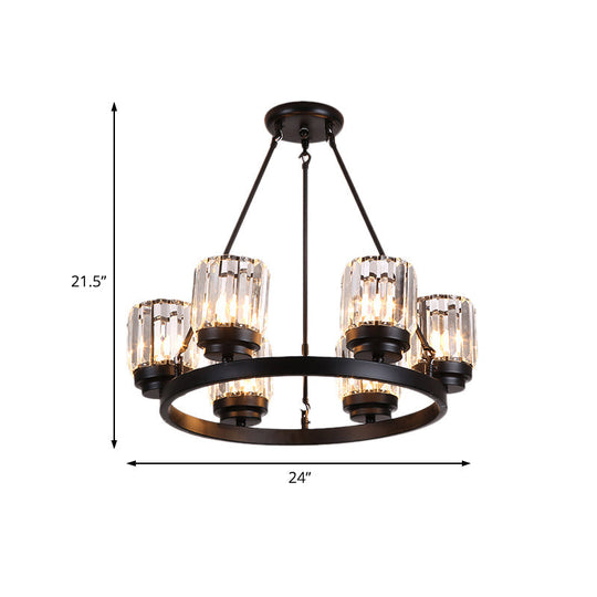 Contemporary Black Chandelier Lighting - 3/6/8 Lights Bedroom Pendant With Crystal Shades