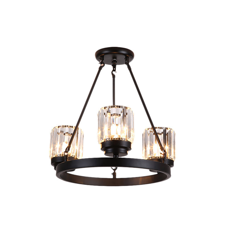 Contemporary Black Chandelier Lighting - 3/6/8 Lights Bedroom Pendant With Crystal Shades