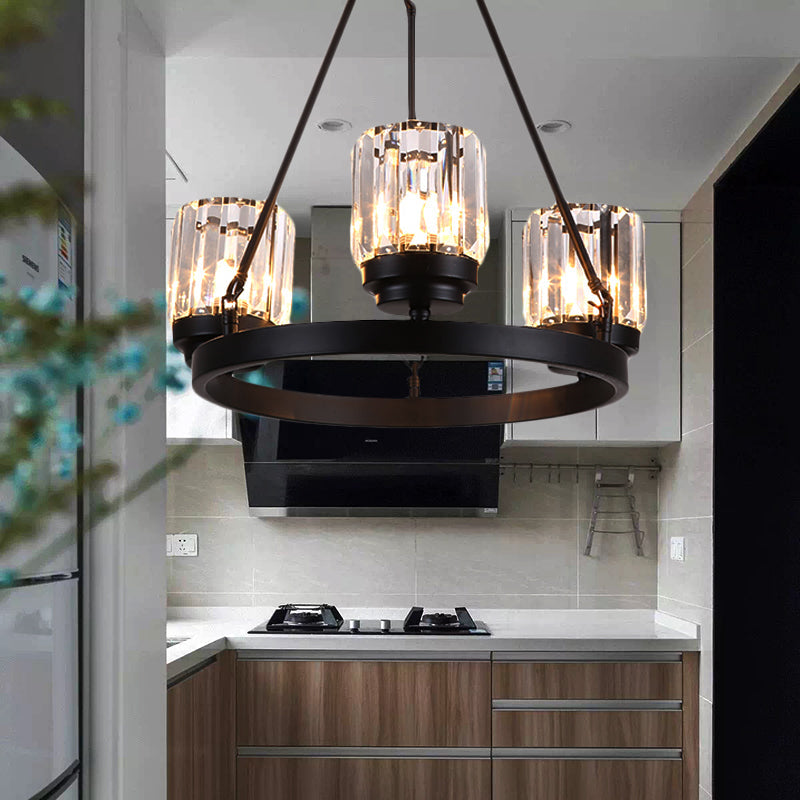 Contemporary Black Chandelier Lighting - 3/6/8 Lights Bedroom Pendant With Crystal Shades