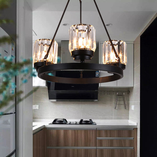 Contemporary Black Chandelier Lighting - 3/6/8 Lights Bedroom Pendant With Crystal Shades