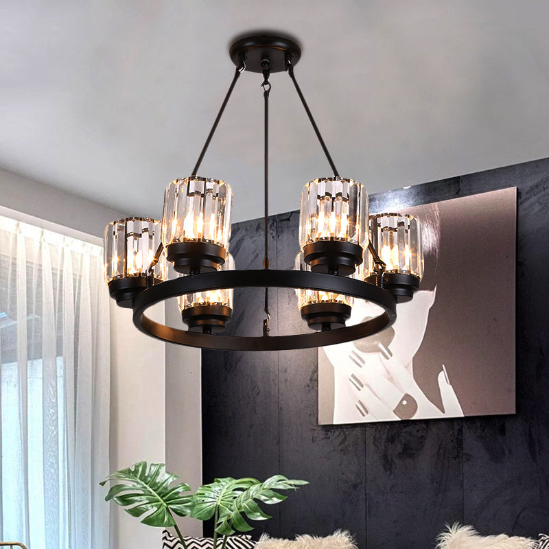 Contemporary Black Chandelier Lighting - 3/6/8 Lights Bedroom Pendant With Crystal Shades