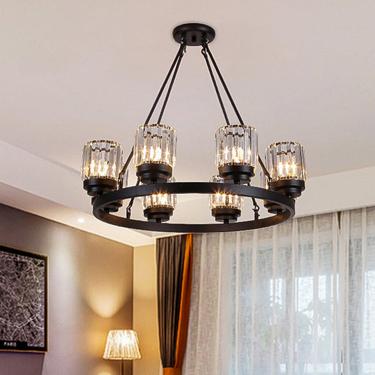 Contemporary Black Chandelier Lighting - 3/6/8 Lights Bedroom Pendant With Crystal Shades