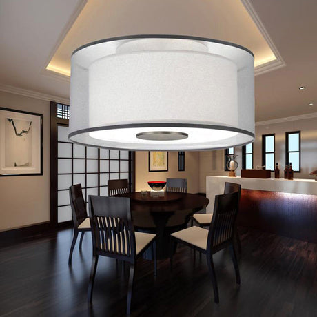 Classical White Fabric Drum Flush Mount Lamp - 4 Lights Ceiling Light Fixture 16/19.5/23.5 Wide / 16