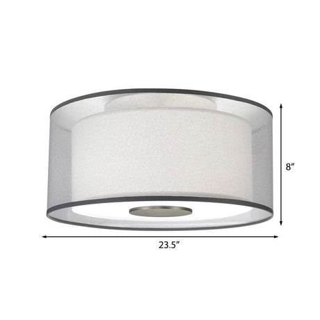 Classical White Fabric Drum Flush Mount Lamp - 4 Lights Ceiling Light Fixture 16/19.5/23.5 Wide