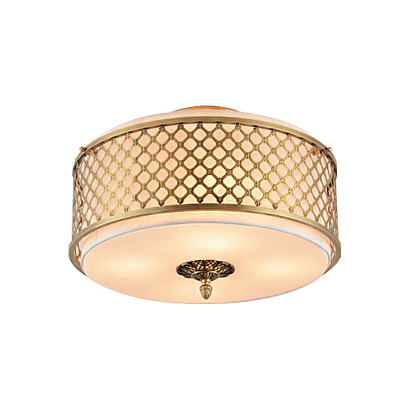 Classic Drum Metal Flush Mount Lamp Brass Finish 4/5 Lights 16’/19.5’ Wide Living Room Ceiling
