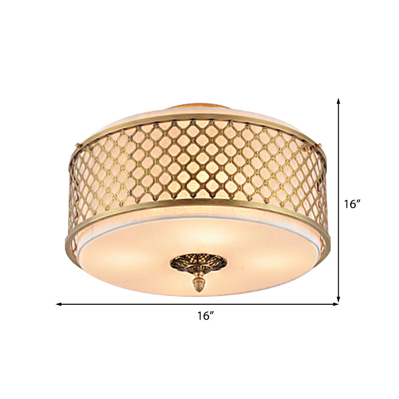 Classic Drum Metal Flush Mount Lamp Brass Finish 4/5 Lights 16’/19.5’ Wide Living Room Ceiling