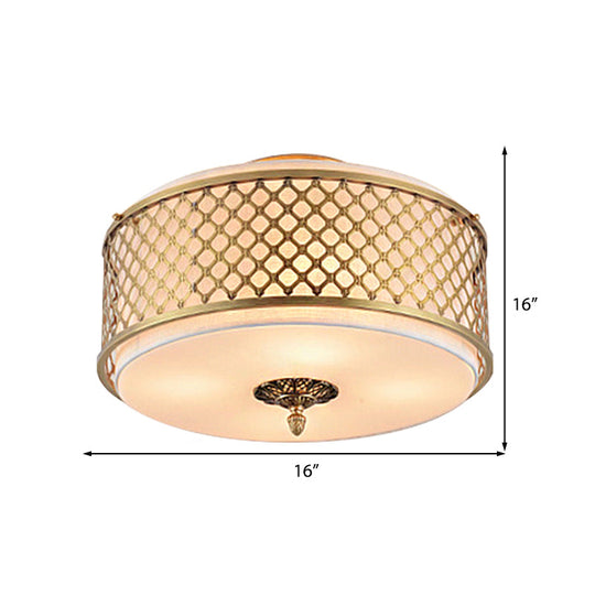Classic Drum Metal Flush Mount Lamp Brass Finish 4/5 Lights 16’/19.5’ Wide Living Room Ceiling