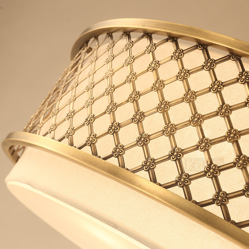 Classic Drum Metal Flush Mount Lamp Brass Finish 4/5 Lights 16’/19.5’ Wide Living Room Ceiling