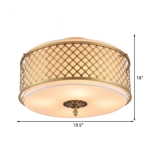 Classic Drum Metal Flush Mount Lamp Brass Finish 4/5 Lights 16/19.5 Wide Living Room Ceiling
