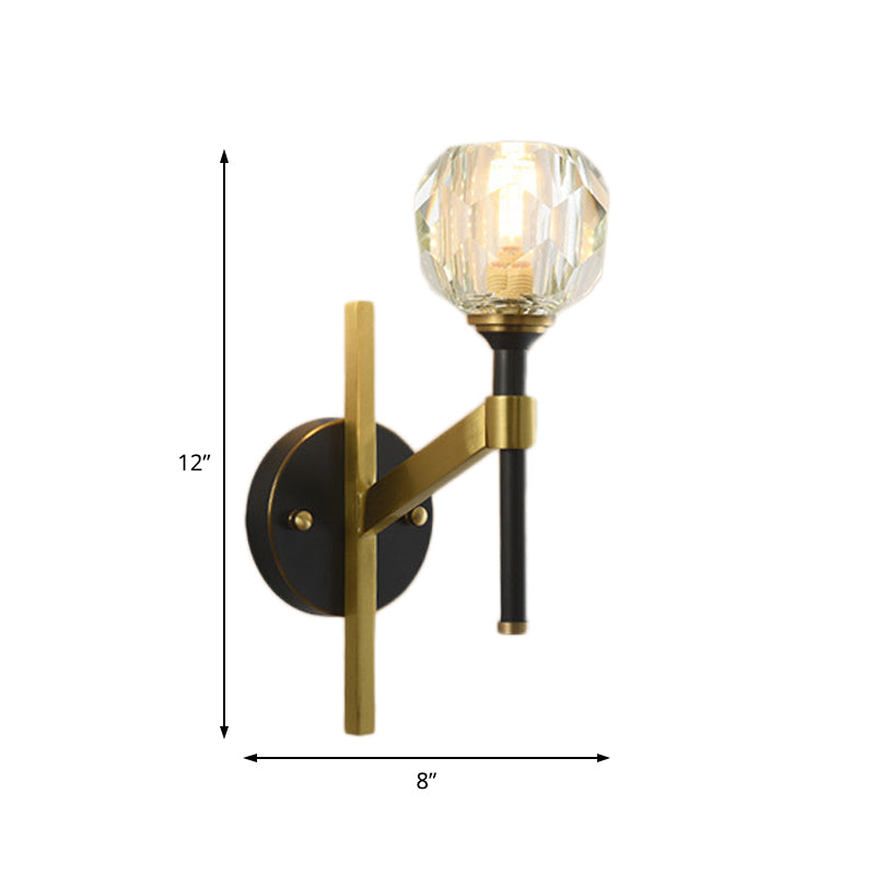 Modern Geometric Flush Black Wall Sconce With Crystal Accent - 1 Light Fixture