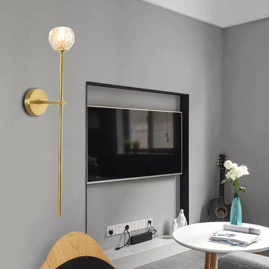 Brass Faceted Sconce With Crystal Shade - Minimalist Wall Mounted Light Fixture