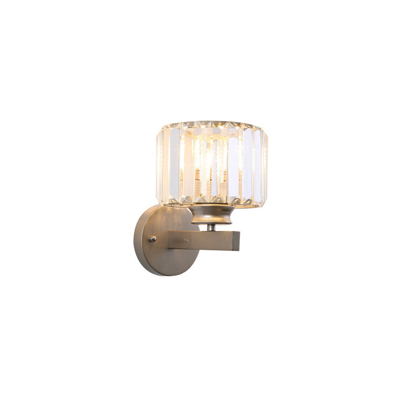 Contemporary Crystal Nickel Drum Sconce Light For Bedroom Wall