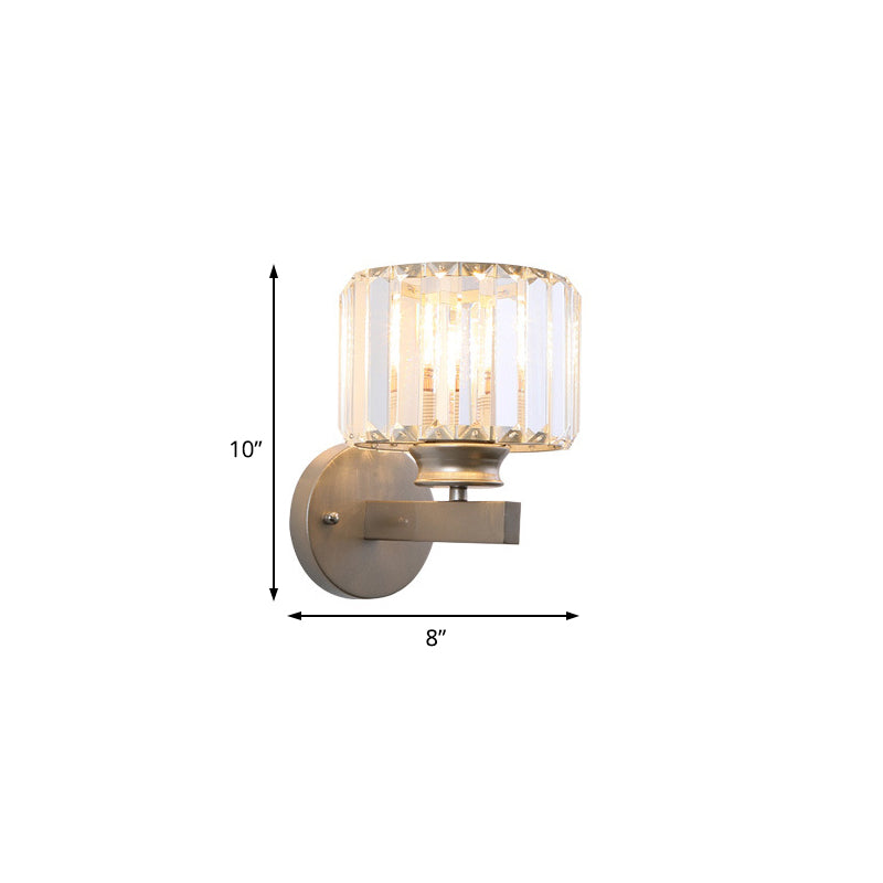 Contemporary Crystal Nickel Drum Sconce Light For Bedroom Wall
