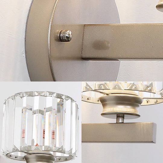 Contemporary Crystal Nickel Drum Sconce Light For Bedroom Wall