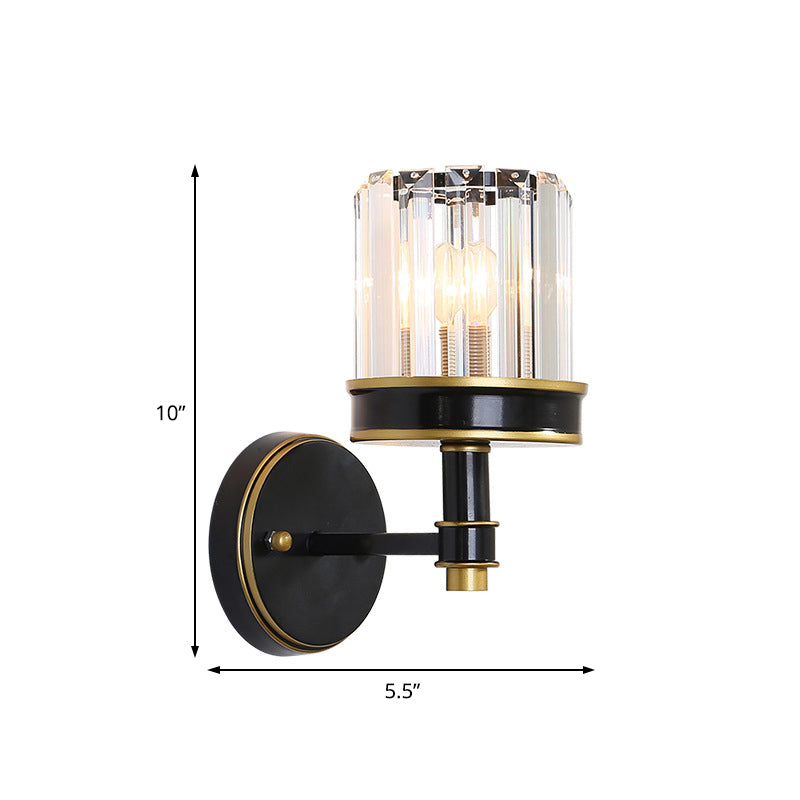 Modern Crystal Cylinder Wall Light - Black Flush Mount Sconce For Hallway