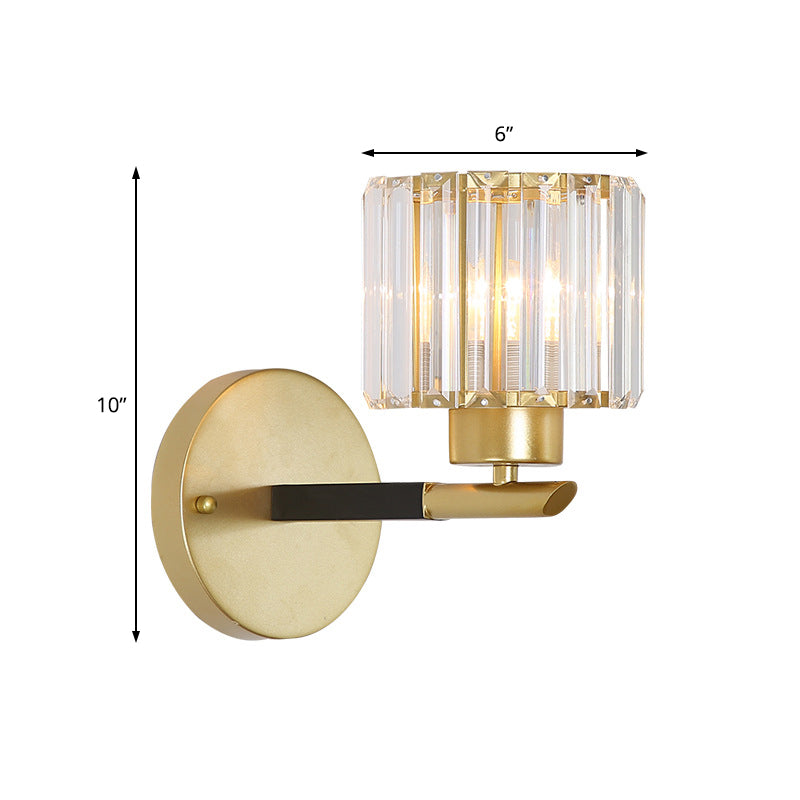 Modern Gold Cylinder Sconce Light Fixture With 1 Crystal Wall Mount - Elegant Lighting Solution