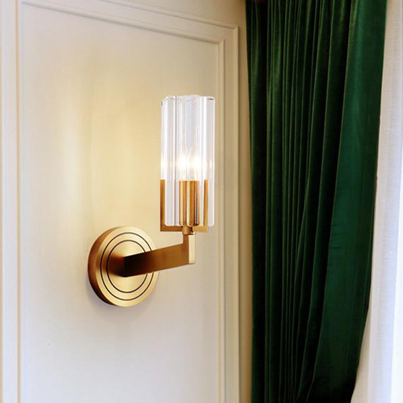 Retro Crystal Ribbed Wall Lamp With Brass Flush Sconce For Living Room - 1/2 Lights 1 /