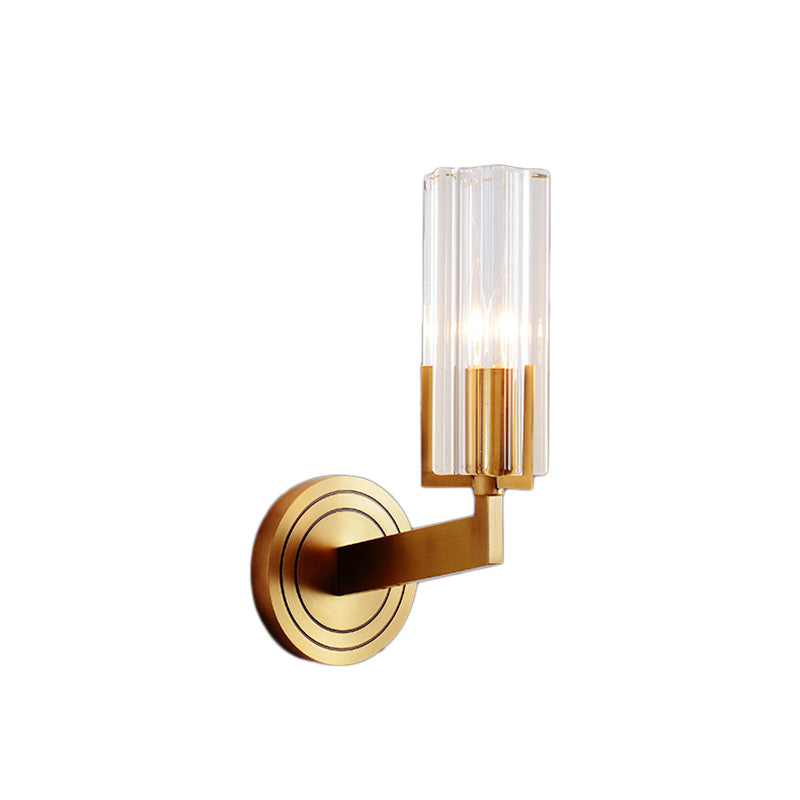 Retro Crystal Ribbed Wall Lamp With Brass Flush Sconce For Living Room - 1/2 Lights