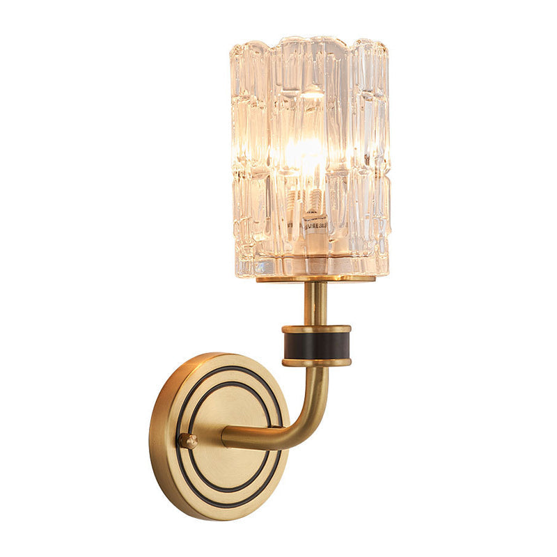 Retro Crystal Wall Sconce - 1 Light Brass Fixture For Living Room