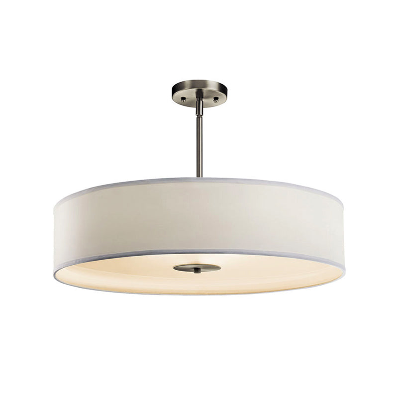 Traditional Drum Living Room Ceiling Light Fixture - Semi Mount White Fabric 4 Lights