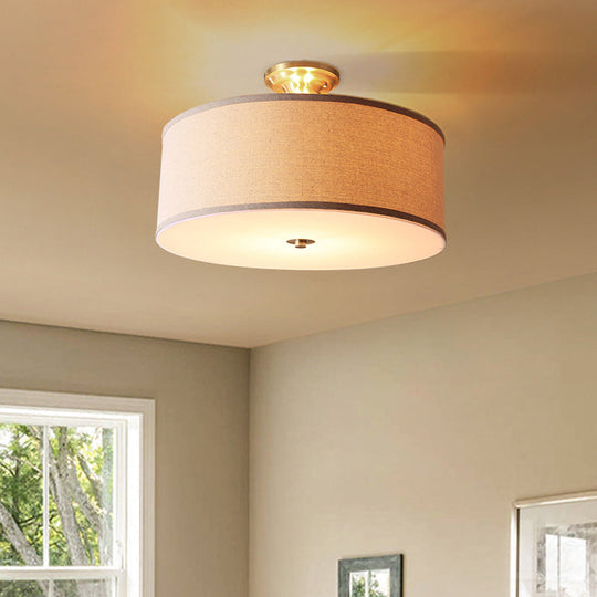 Classic White Drum Semi Flush Light For Living Room With 4 Lights 16’/19.5’ Wide / 19.5’