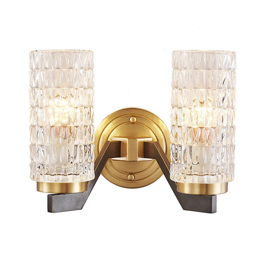 Simplicity Crystal Flush Wall Sconce With 2 Lights - Brass Bedside Fixture
