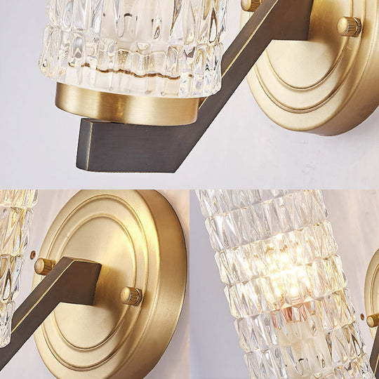 Simplicity Crystal Flush Wall Sconce With 2 Lights - Brass Bedside Fixture