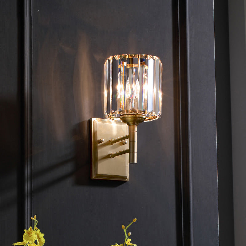 Contemporary Brass Crystal Wall Sconce - Prismatic 1-Light For Bedroom