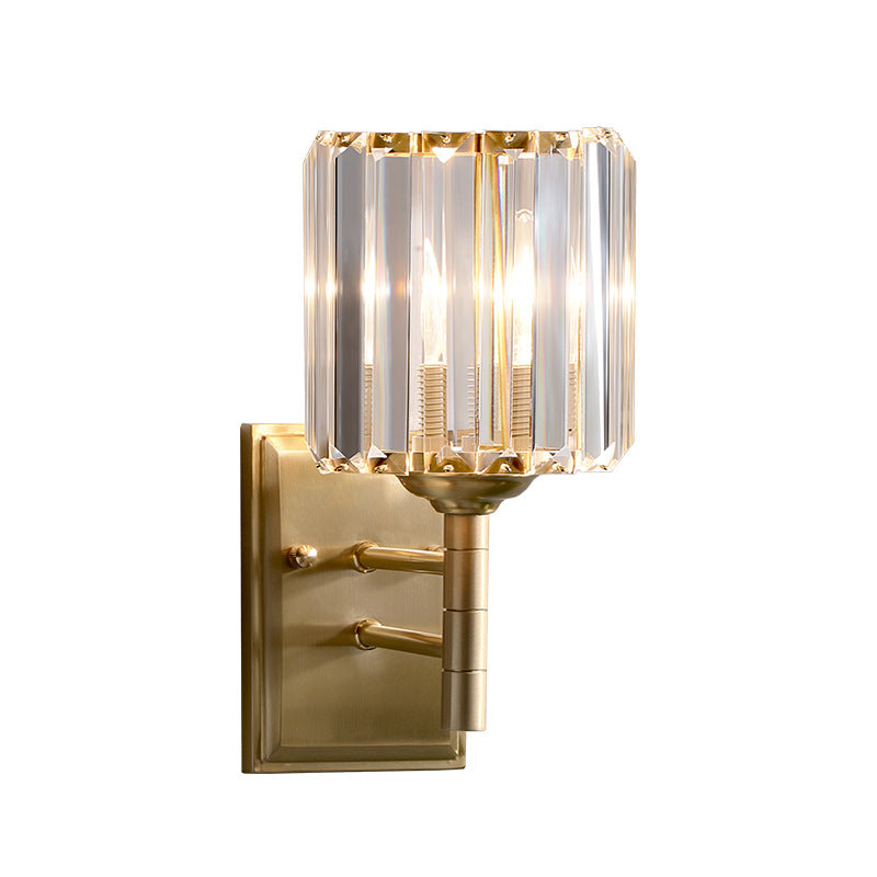 Contemporary Brass Crystal Wall Sconce - Prismatic 1-Light For Bedroom